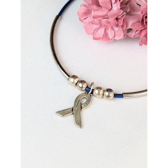 Alopecia Awareness Necklace Autoimmune Blue Ribbon Necklace Silver Charm Blue - Picture 9 of 9